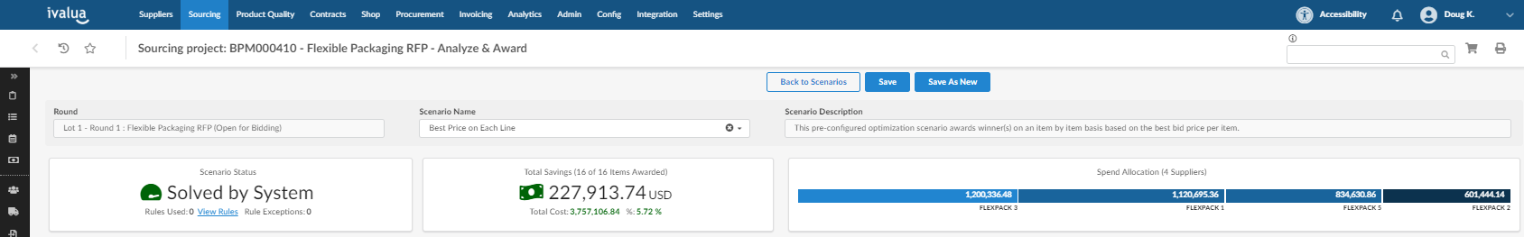 Dashboard di sourcing con Crea uno scenario